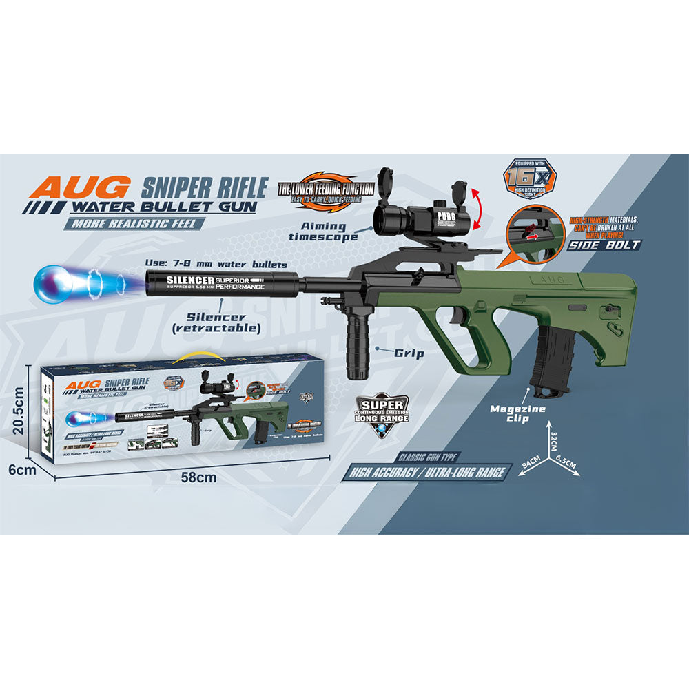 Safe AUG Gel Blaster - Futuristic Toy Rifle with 16x Scope